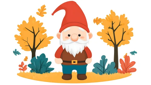 Whimsical Gnome in Fall Landscape