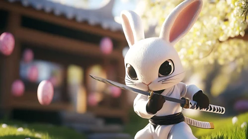 Cartoon Rabbit Ninja Warrior