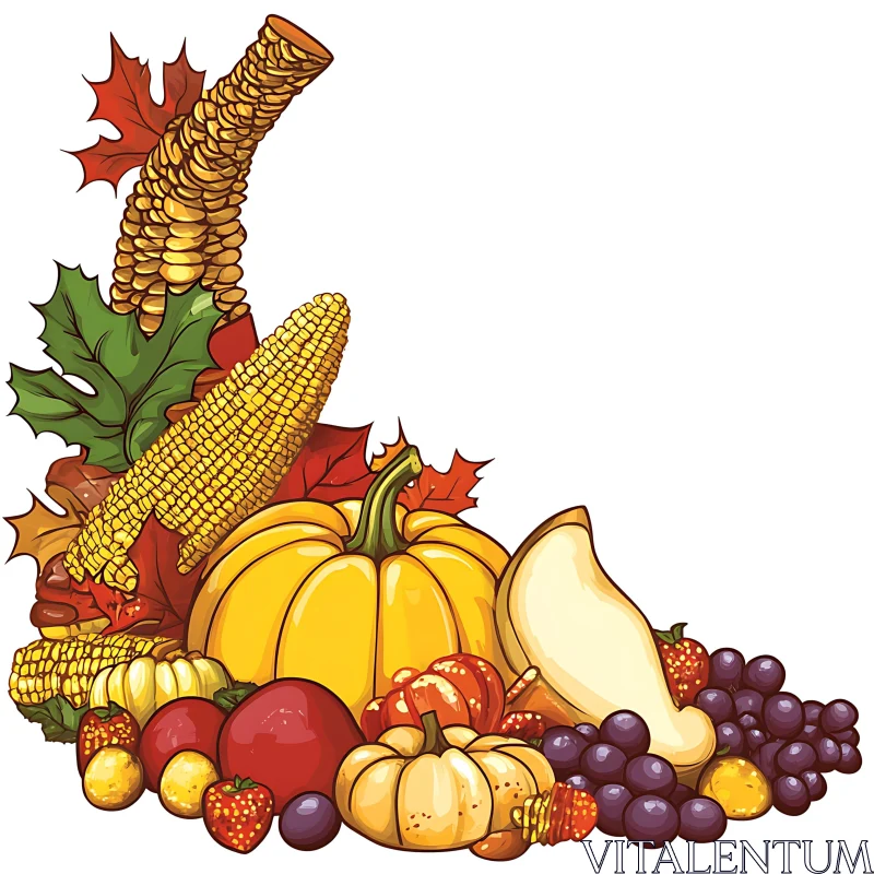 Cornucopia of Autumnal Fruits and Vegetables AI Image