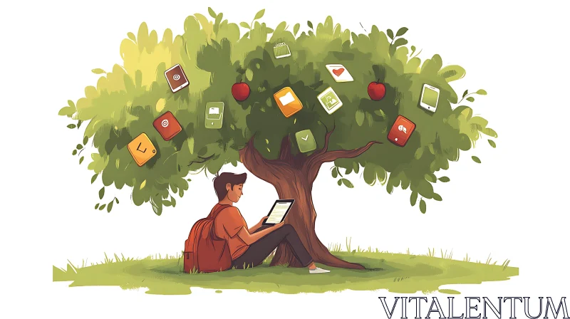 Digital Education: Student and the App Tree AI Image