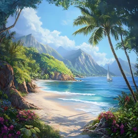 Tropical Beach Paradise with Mountains