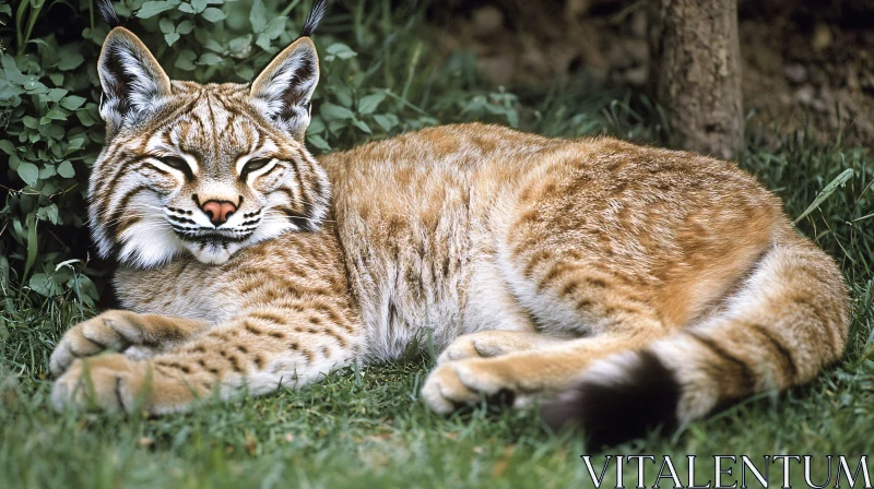 Resting bobcat in natural habitat. AI Image