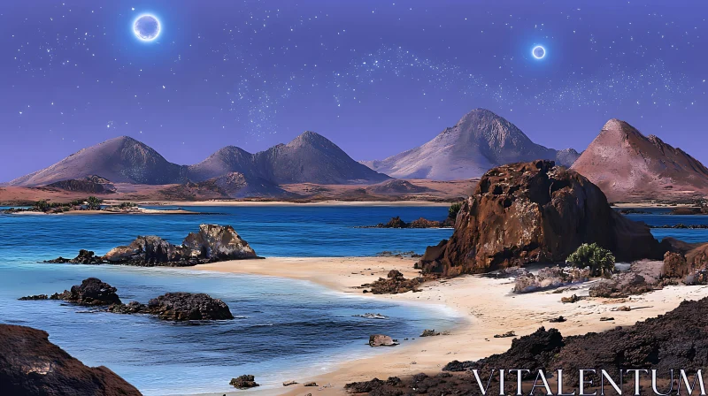 Night Beach with Mountains AI Image