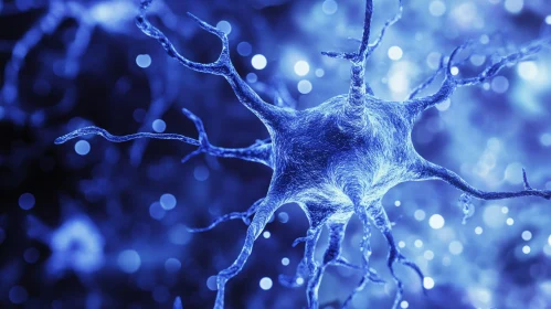 Blue Neuron Cell with Bokeh Background