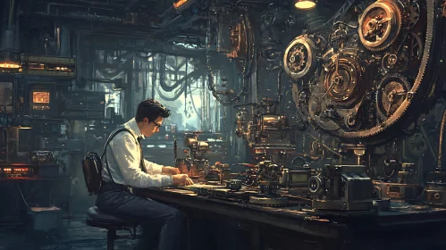 Man Working on Complex Machinery