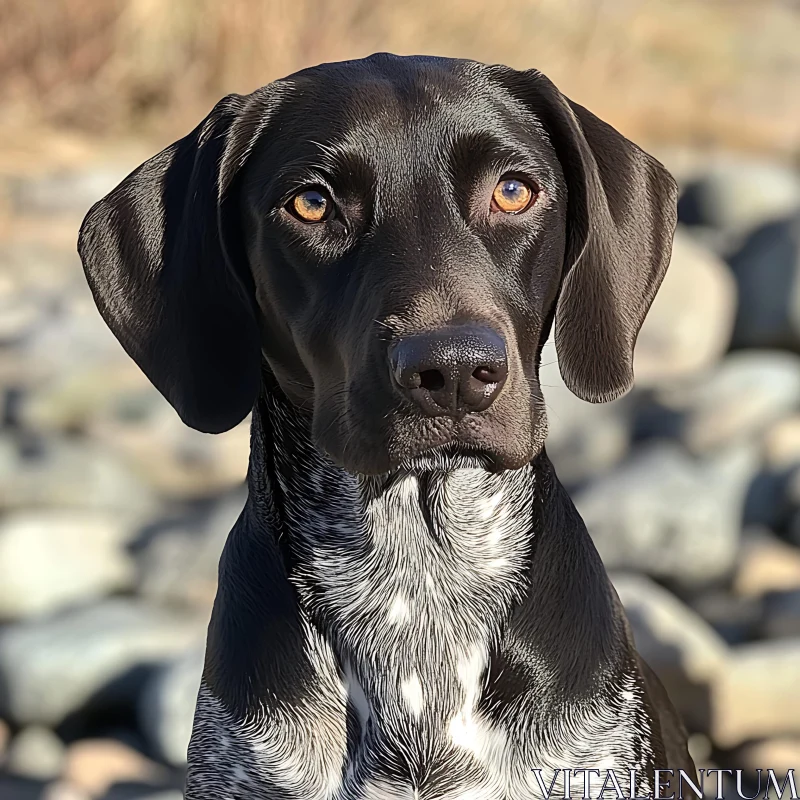 AI ART Black and White Dog with Brown Eyes in Outdoor Setting