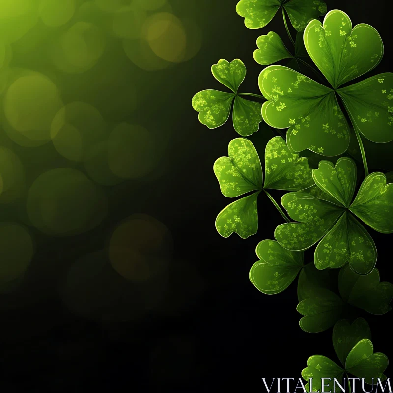 Green Clover Illustration on Dark Background AI Image