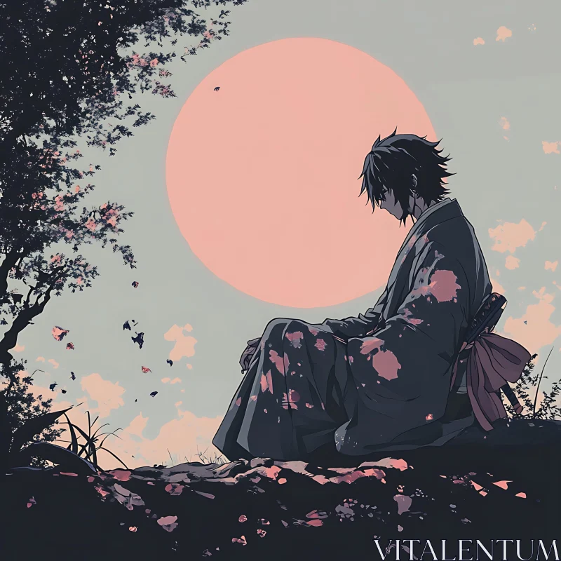 Serene Samurai Silhouette | Anime Illustration AI Image