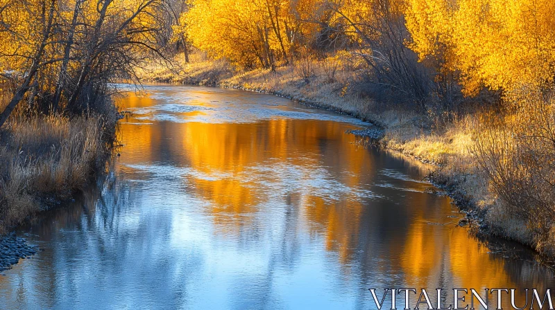 Autumn Forest River Reflection AI Image