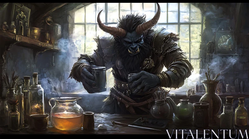 AI ART Fantasy Minotaur Potion Brewing