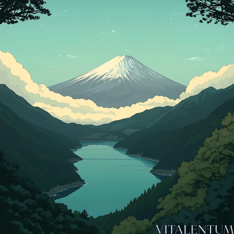 AI ART Tranquil Mountain and Lake Scenery