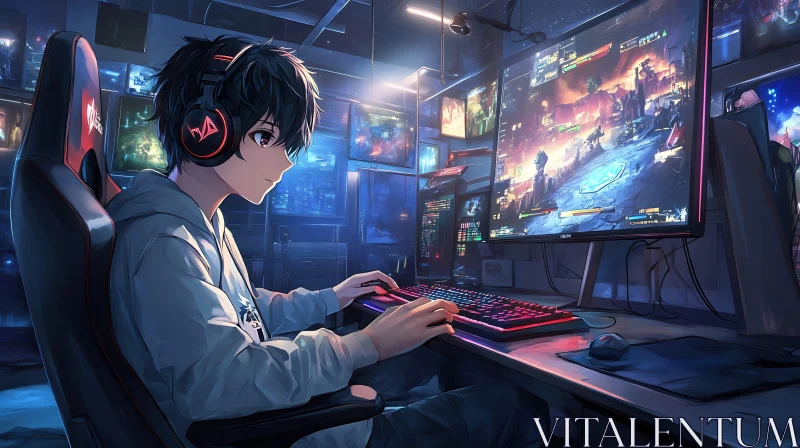 Focused Gamer in Anime Style AI Image