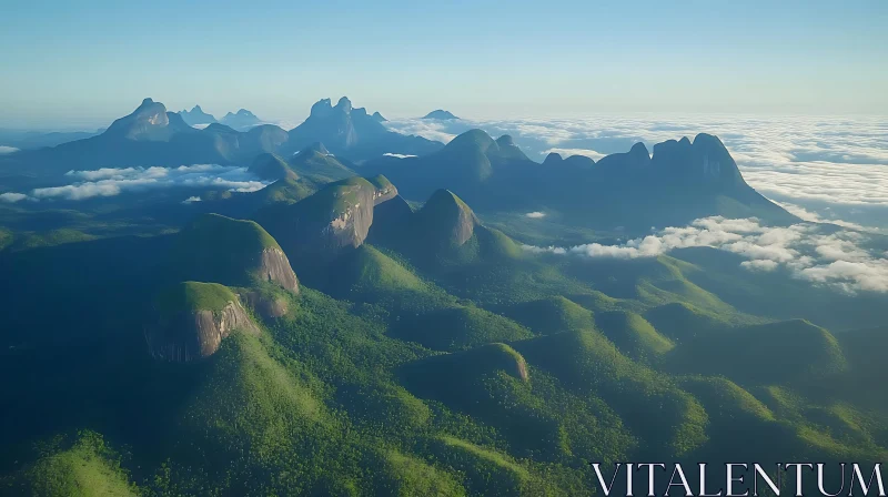 Green Mountain Hills Above the Clouds AI Image