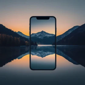 Lake and Mountain View Through Phone