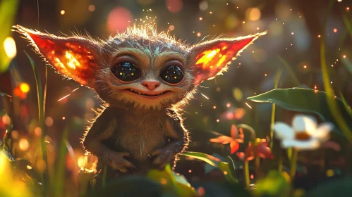 Whimsical Forest Magical Creature with Glowing Ears and Expressive Eyes