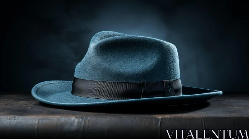 Antique Blue Fedora on Wooden Table: A Captivating Composition AI Image