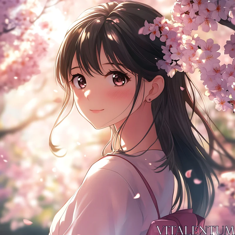 Springtime Cherry Blossom Anime Girl AI Image