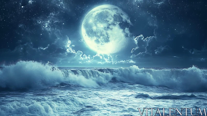 AI ART Night Ocean Under Moonlight