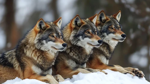 Wolves Resting in Winter Landscape