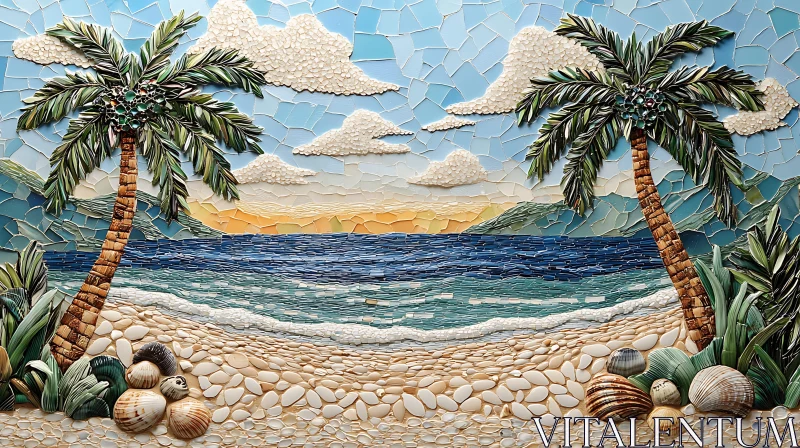 AI ART Tropical Beach Mosaic Art