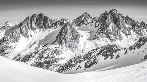 Serene Snow-Capped Peaks in Monochrome