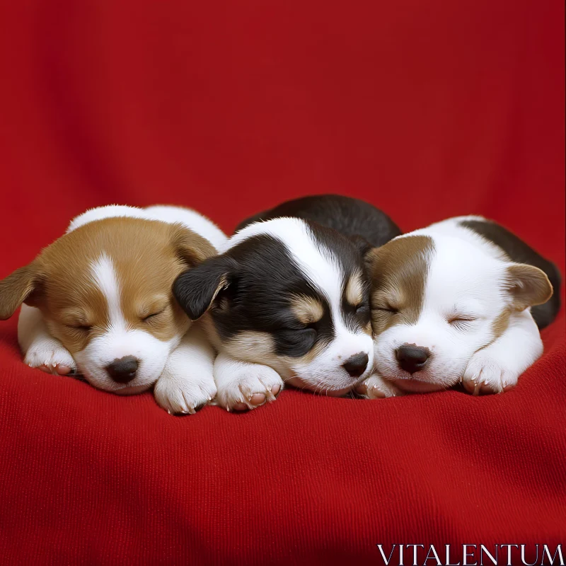 Cute Puppies Snuggling and Sleeping AI Image