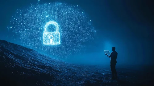 Digital Security Landscape with Laptop User