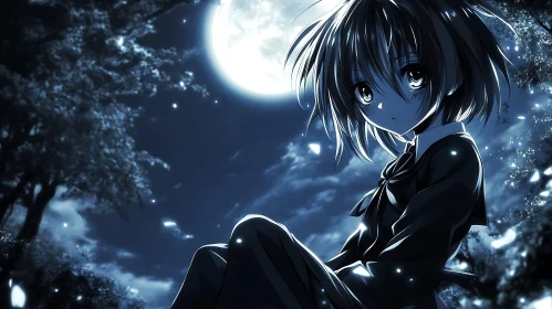 Anime Character in Moonlit Forest