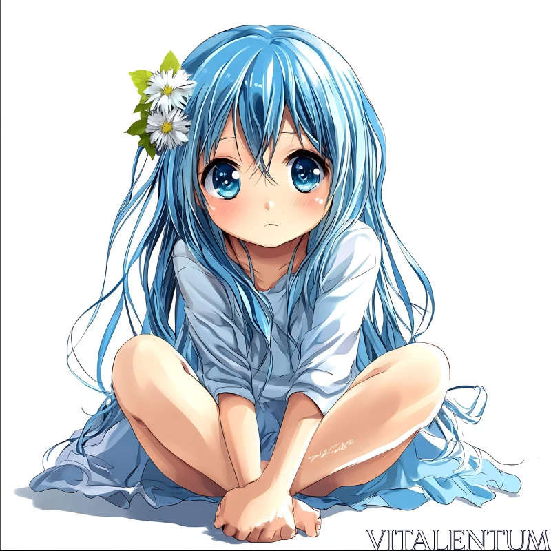 Adorable Anime Character with Blue Hair AI Image