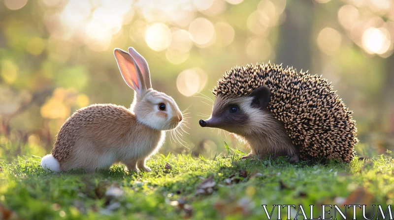 AI ART Rabbit and Hedgehog Face to Face