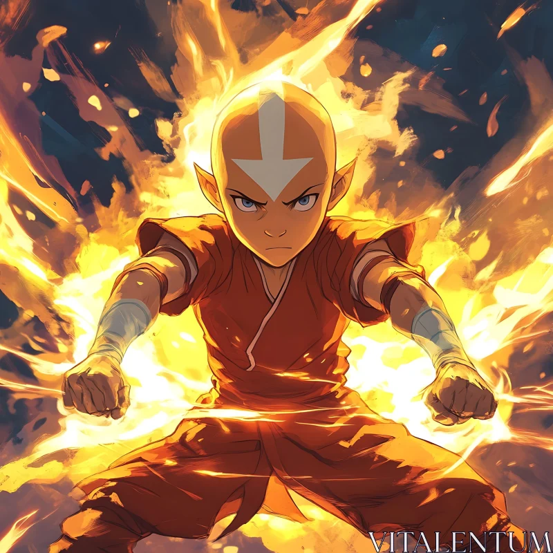 Anime Monk Within Fiery Energy AI Image