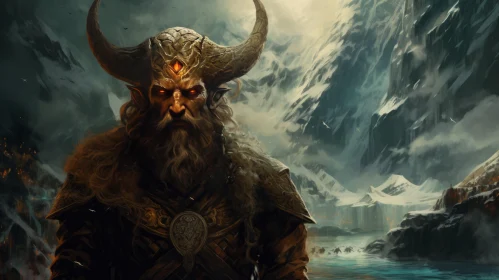 Mystical Viking Warrior Standing on Mountain - Dragoncore Art