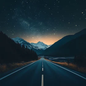 Mountains road under starry night