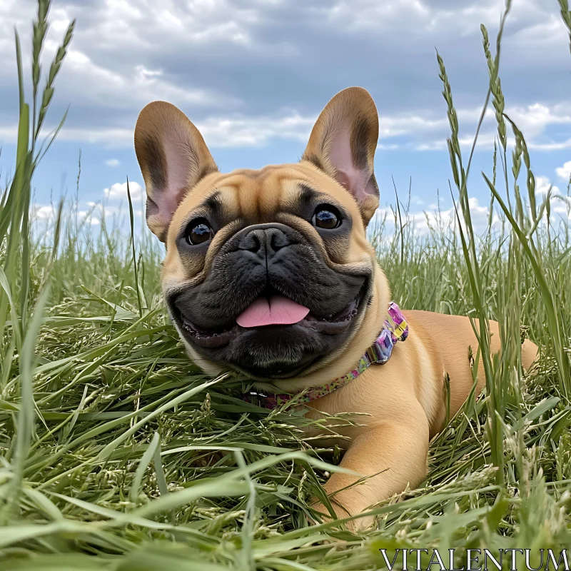 Happy French Bulldog in Green Field AI Image