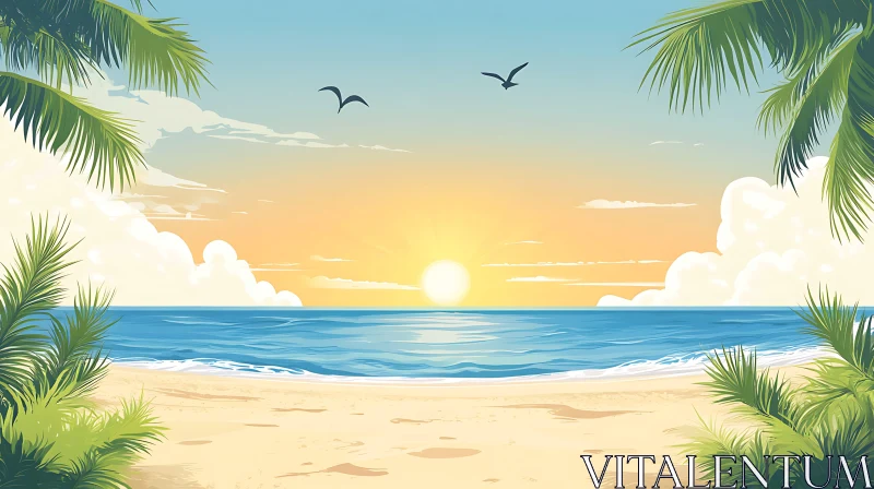 AI ART Tropical Sea Sunset View