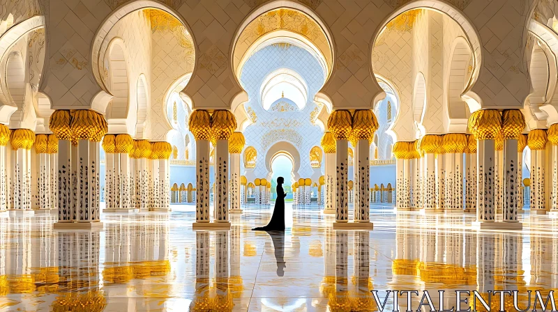 Golden Columns in Majestic Mosque Interior AI Image