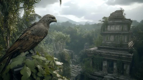 Jungle Eagle Perched on Ruins