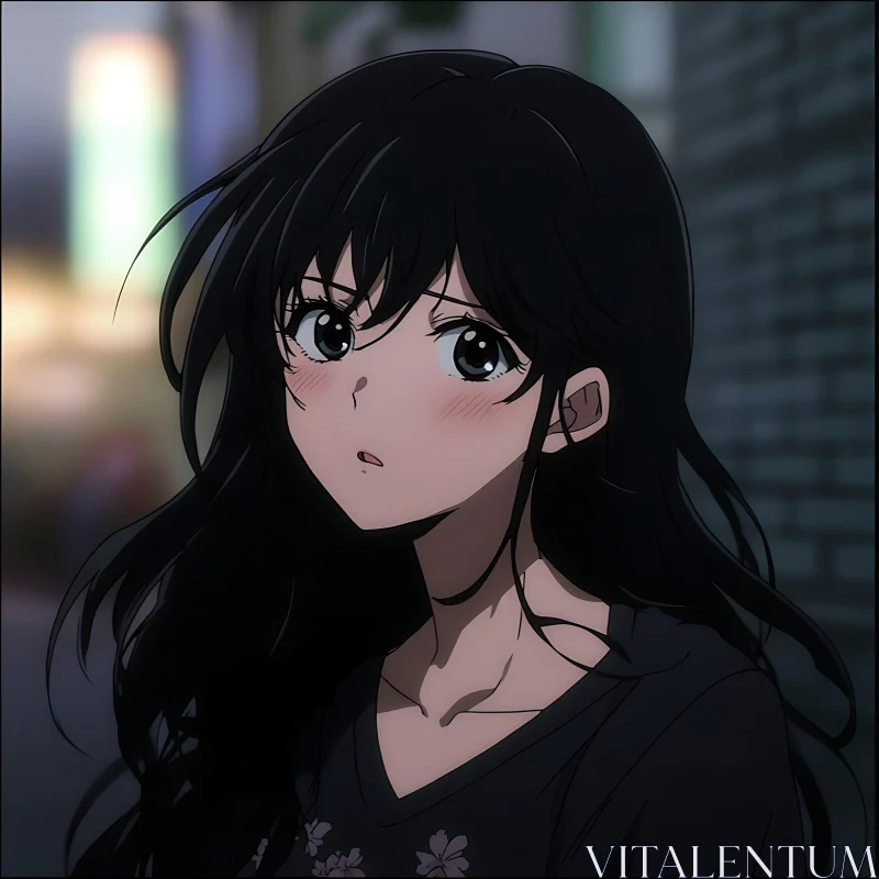 AI ART Solitary Anime Girl Portrait with Dark Hair