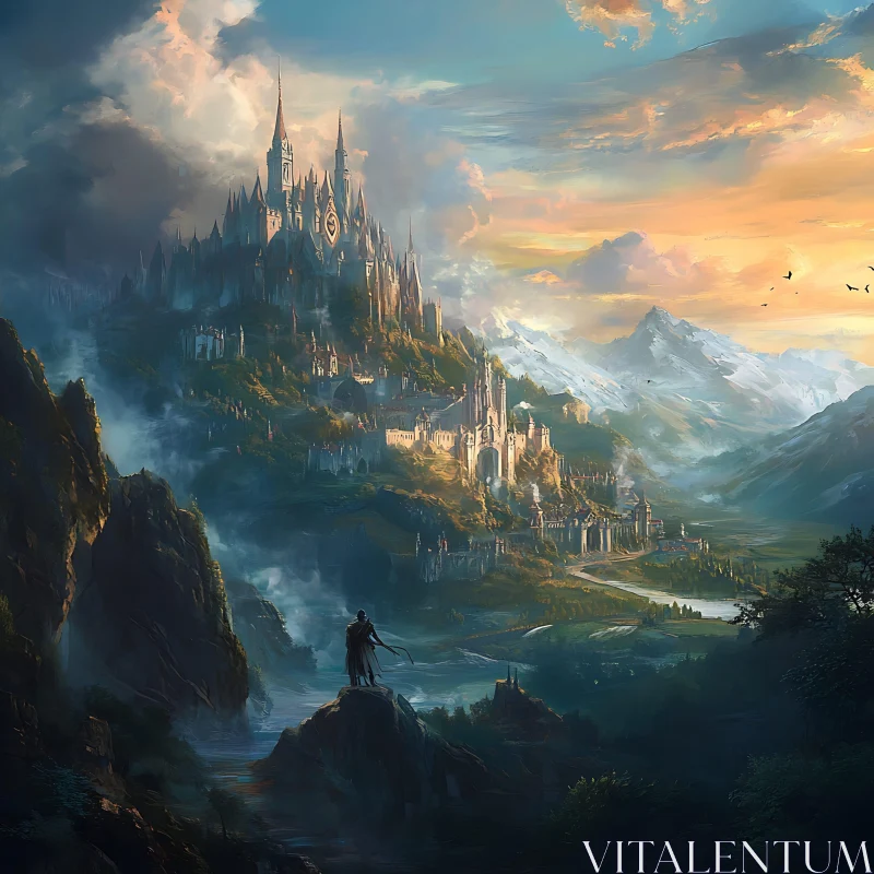 Fantasy Castle Overlooking Kingdom AI Image