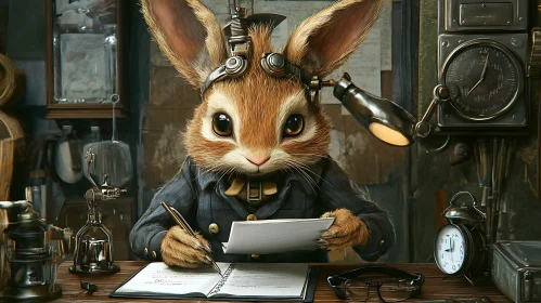 Rabbit Writer in Steampunk Style