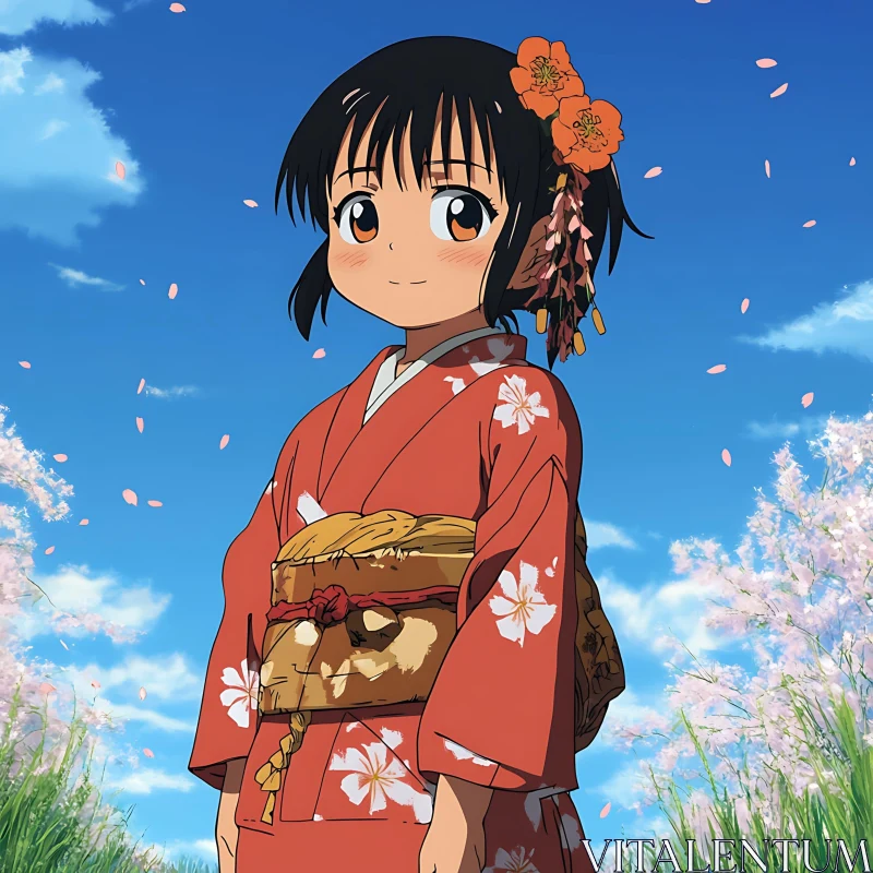 Springtime Anime Girl in Traditional Attire AI Image