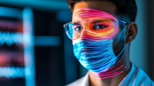 Futuristic Face with Neon Lines