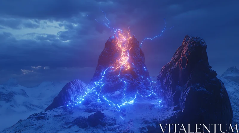 AI ART Lightning Strikes Snowy Mountain Top