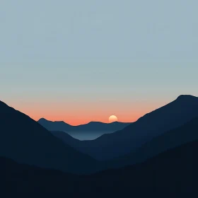 Layered Mountains at Sunset Illustration