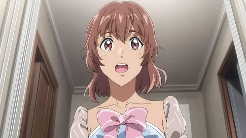 Surprised Anime Girl with Pink Bow