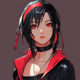 Red-Eyed Anime Girl Portrait