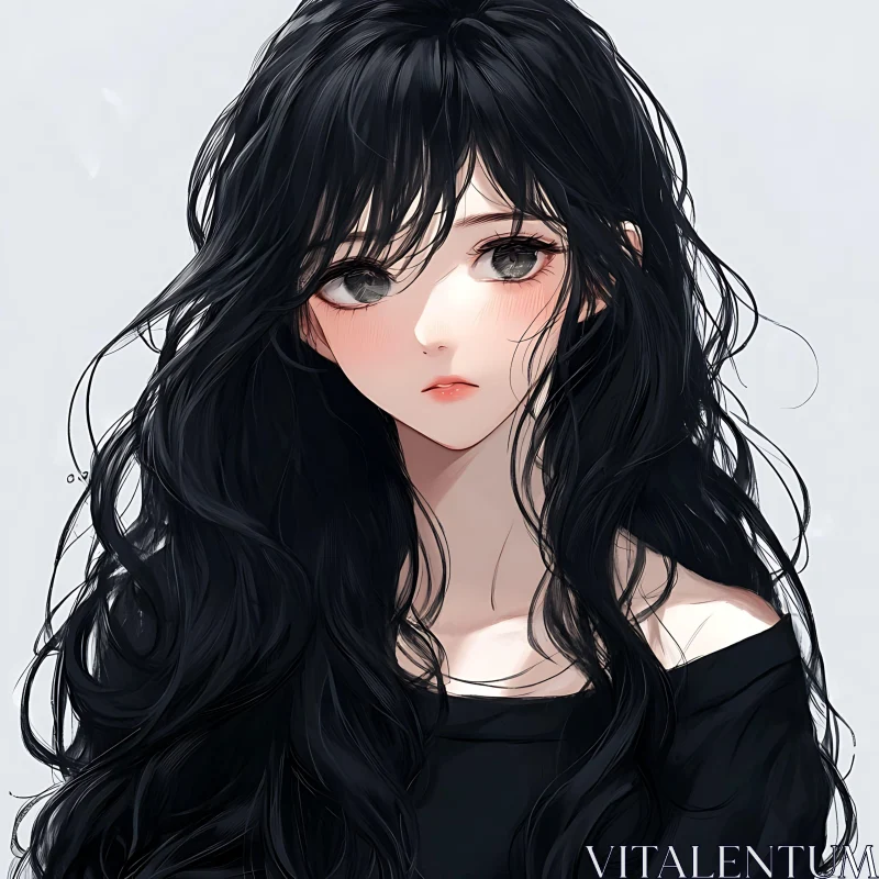 Digital Illustration of Anime Girl with Black Hair AI Image