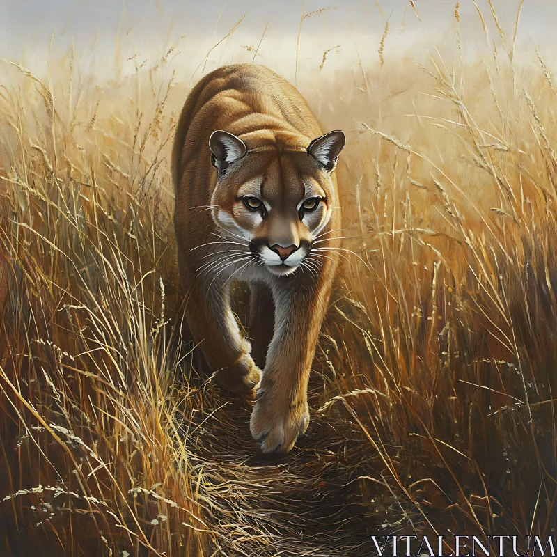 Mountain Lion Among Golden Fields AI Image