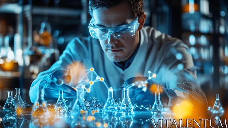 AI ART Scientist Examining Molecules