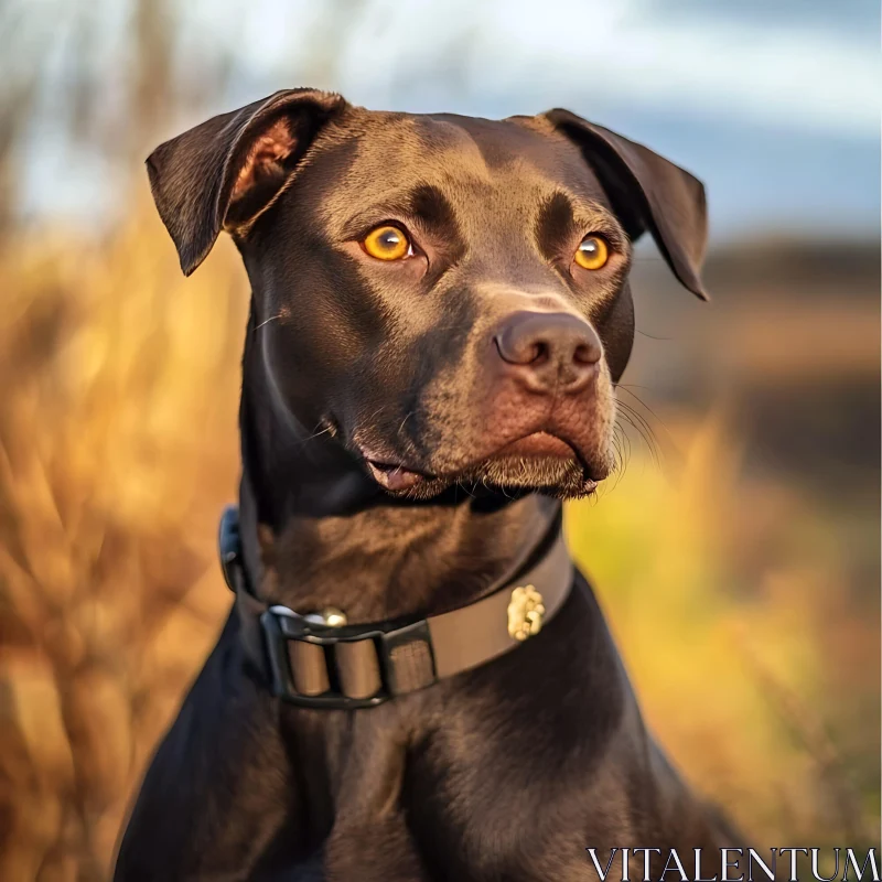 Black Dog Portrait in Natural Sunlight AI Image